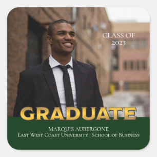Sticker Carré Collège Sleek Univ Photo Graduate Green Or