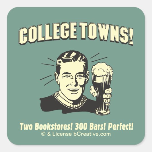 Sticker Carré College Towns : 2 librairies 300 bars (Devant)