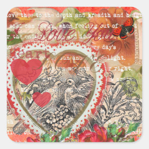 Sticker Carré Collezione d'arte cuori di uccelli dell'amore ross