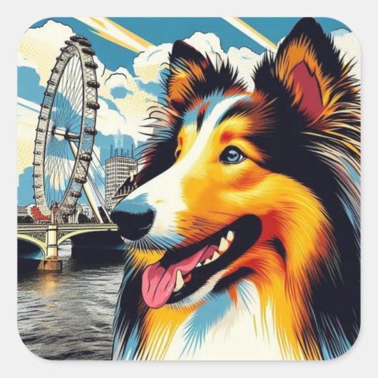 Sticker Carré Collie de Londres (Devant)