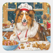 Sticker Carré Collie Holiday Baking : Festive Christmas (Devant)