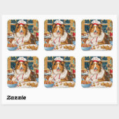 Sticker Carré Collie Holiday Baking : Festive Christmas (Feuille)