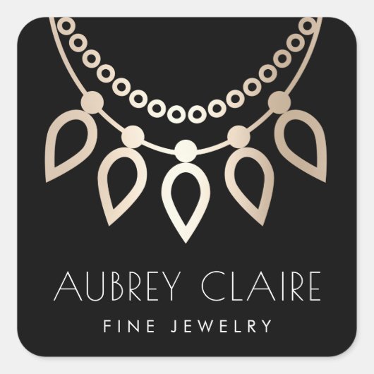Sticker Carré Collier noir et or | Logo du bijoutier (Devant)