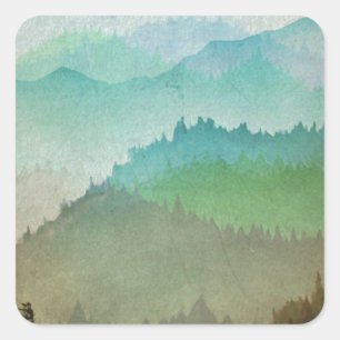 Sticker Carré Collines d'aquarelle