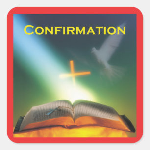 Sticker Carré Colombe de confirmation, Bible, Croix