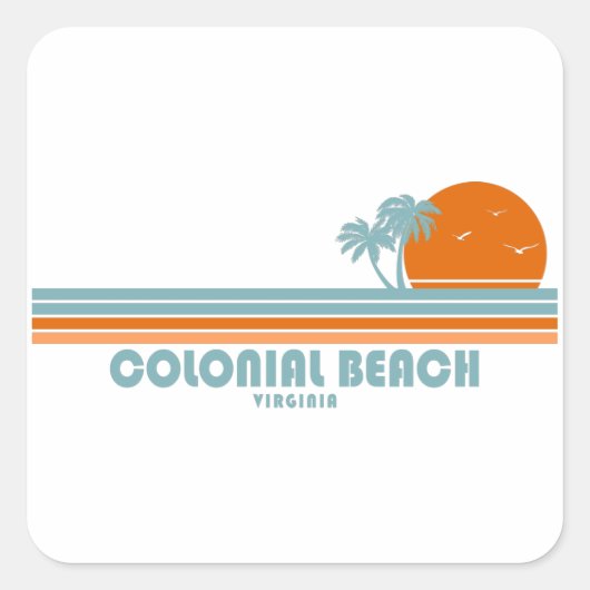 Sticker Carré Colonial Beach Virginia Sun Palm Trees (Devant)