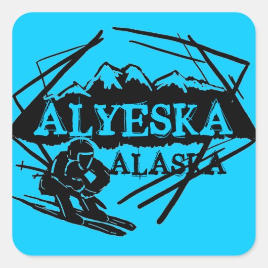 Sticker Carré Colonnes du logo Alyeska Alaska bleu ski (Devant)