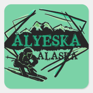Sticker Carré Colonnes du logo Alyeska Alaska green ski