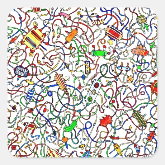 Sticker Carré Color Tangled Electrical Wiring Cartoon (Devant)