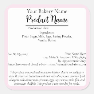 Sticker Carré Colorado Cottage Food Business Pink Baking Étiquet