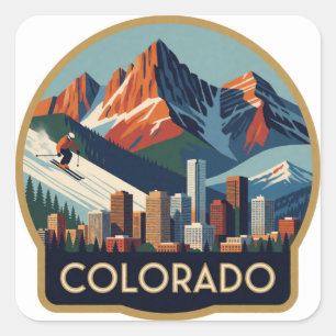 Sticker Carré Colorado USA pics de montagne route alpine voyage