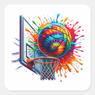 Sticker Carré Coloré Basketball Tie Tee Couleur Splash Basketbal