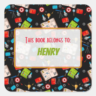 Sticker Carré Coloré Fun School Science Motif Personnalisé