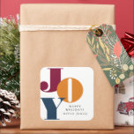 Sticker Carré Coloré Gras Script Joy Holiday<br><div class="desc">Notre collection "Colorful Bold Script Joy Holiday" présente un design de lettre moderne et élégant en jaune,  bleu et rouge,  associé à une police serif élégante pour une personnalisation facile. Consultez notre magasin pour plus d'articles de cette collection.</div>