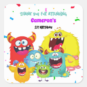 Sticker Carré Coloré mignon Monster Amusant fête d'anniversaire