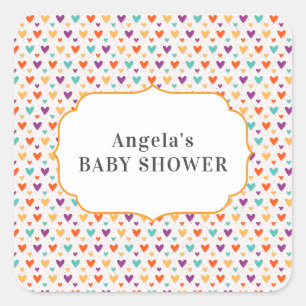 Sticker Carré Coloré Pastel Hearts Baby shower personnalisé