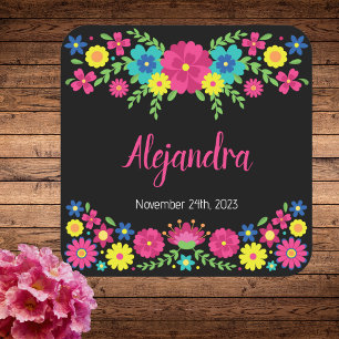 Sticker Carré Coloré Quinceañera Fleurs mexicaines Papier Napkin