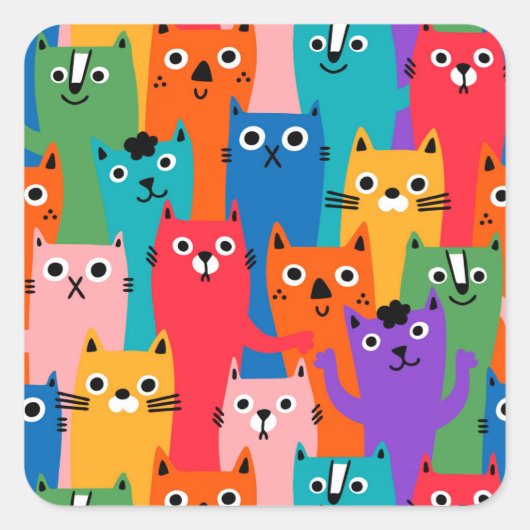 Sticker Carré Colorful cats (Devant)