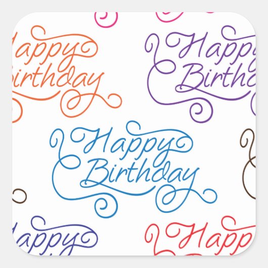 Sticker Carré Colorful Cursive Joyeux Motif d'anniversaire (Devant)