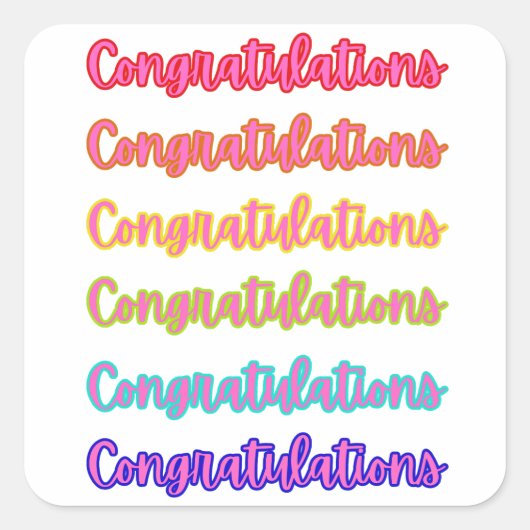 Sticker Carré Colorful Félicitations Texte Pour Graduation (Devant)