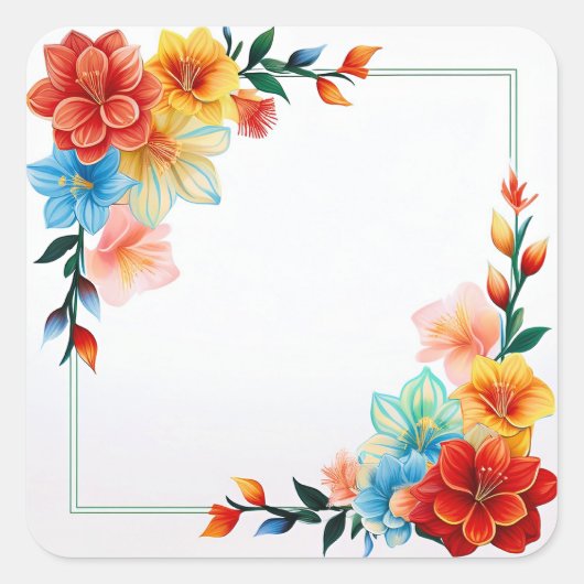 Sticker Carré Colorful Flowers Frame (Devant)