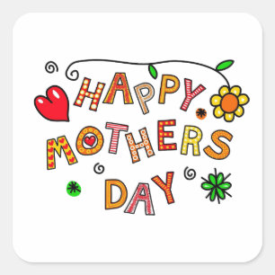 Sticker Carré Colorful Happy Mother's Day Typographie 