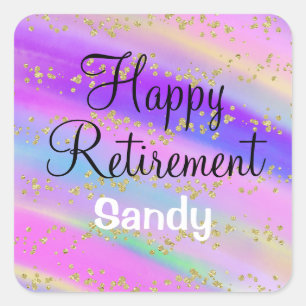 Sticker Carré Colorful Happy Retirement Unicorn Gold Parties sci