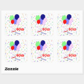 Sticker Carré Colorful Joyeux 60e Anniversaire Ballons (Feuille)