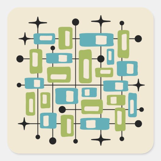 Sticker Carré Colorful Retro Mid Century Modern Atomic Abstract (Devant)