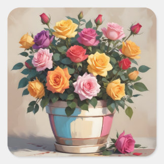 Sticker Carré Colorful roses bouquet