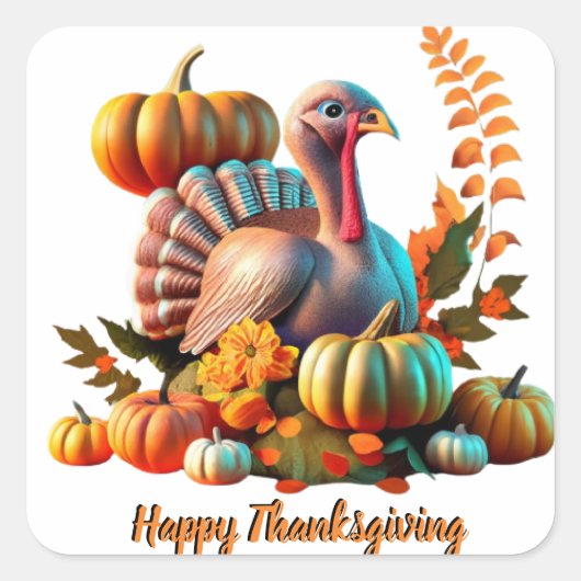 Sticker Carré Colorful Thanksgiving Turkey (Devant)