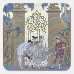 Sticker Carré Columbine, illustration pour des "fêtes Galantes"