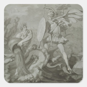 Sticker Carré Combat d'Achille avec la rivière Scamander