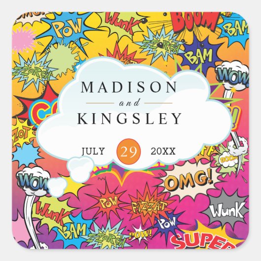 Sticker Carré Comédie Pop Art Discours Buble Retro Tapestry (Devant)