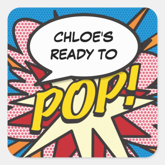 Sticker Carré Comic Book Ready to POP! Baby shower (Devant)