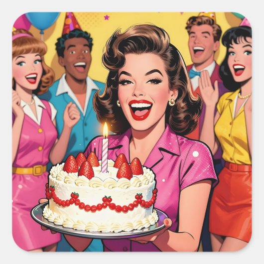 Sticker Carré Comic Retro Pop Art Birthday Party Surpise (Devant)