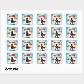 Sticker Carré Comic Style Superhero Boy's Name Birthday (Feuille)