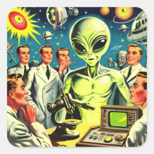 Sticker Carré Comics de science-fiction Alien vintage