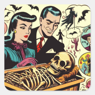 Sticker Carré Comics Retro Goth Couple