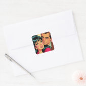 Sticker Carré Comics vintage Love Couple (Enveloppe)