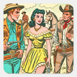 Sticker Carré Comics vintage Wild West Country