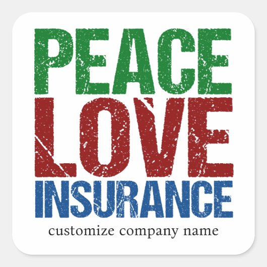 Sticker Carré Compagnie personnalisable d'assurance Peace Love (Devant)