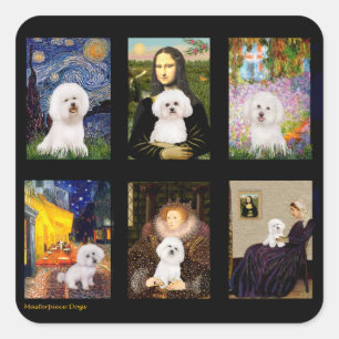 Sticker Carré Composite de Bichon Frise d'art célèbre