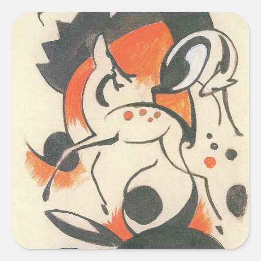 Sticker Carré Composition avec deux cerfs par Franz Marc (Devant)