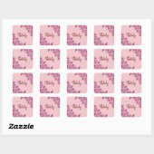 Sticker Carré Composition de fleurs roses avec nom (Feuille)