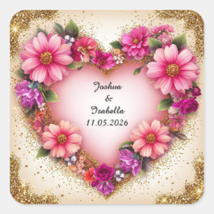Sticker Carré Composition florale en forme de cœur