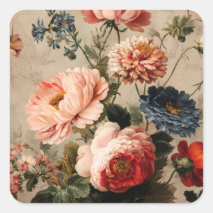 Sticker Carré Composition florale vintage vibrante