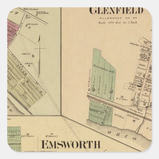 Sticker Carré Comté d'Allegheny, Pennsylvanie (Devant)