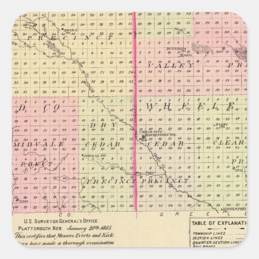 Sticker Carré Comté de Garfield et Wheeler, Nebraska (Devant)