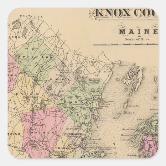 Sticker Carré Comté de Knox, Maine (Devant)
